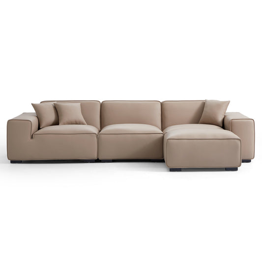 Genuine leather upholstery sofa with ottoman