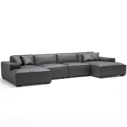 Comfortable down filled genuine leather cover u shape sofa