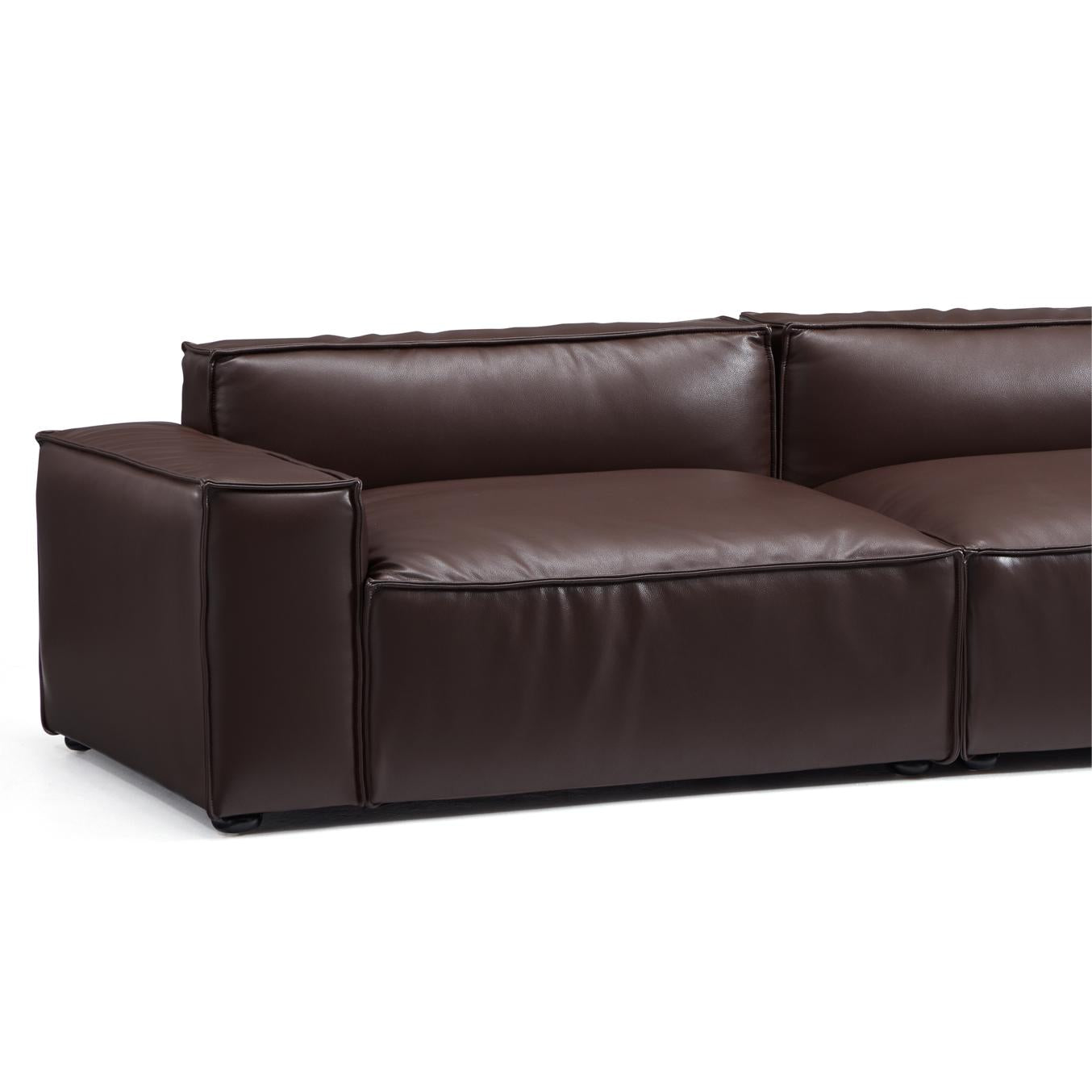 I-Shaped 4-Seater Genuine Leather Modular Sofa with Wide Sofa Cushion