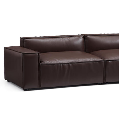 I-Shaped 4-Seater Genuine Leather Modular Sofa with Wide Sofa Cushion