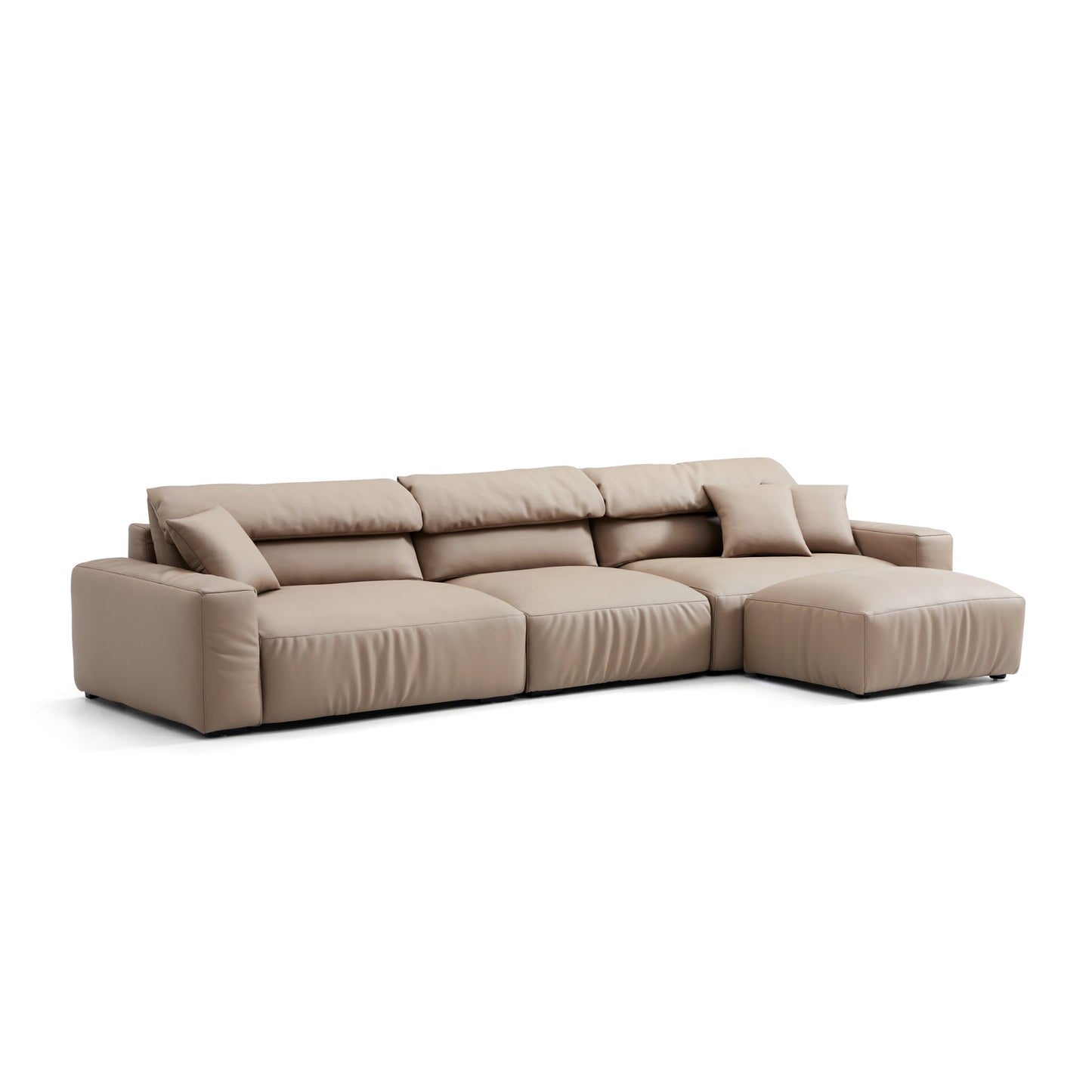 Living Room Furniture Genuine Leather Feather Sofa with Ottomans
