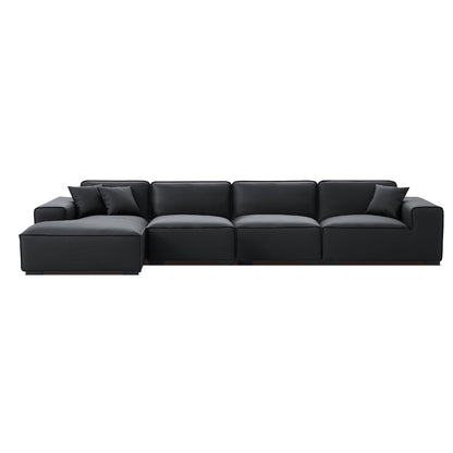 Black genuine leather L shape sectional sofa