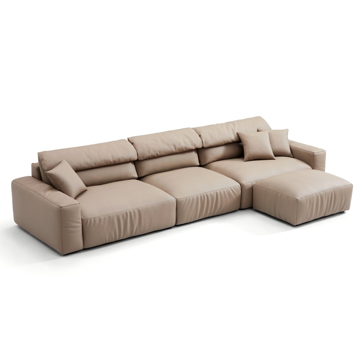 Living Room Furniture Genuine Leather Feather Sofa with Ottomans
