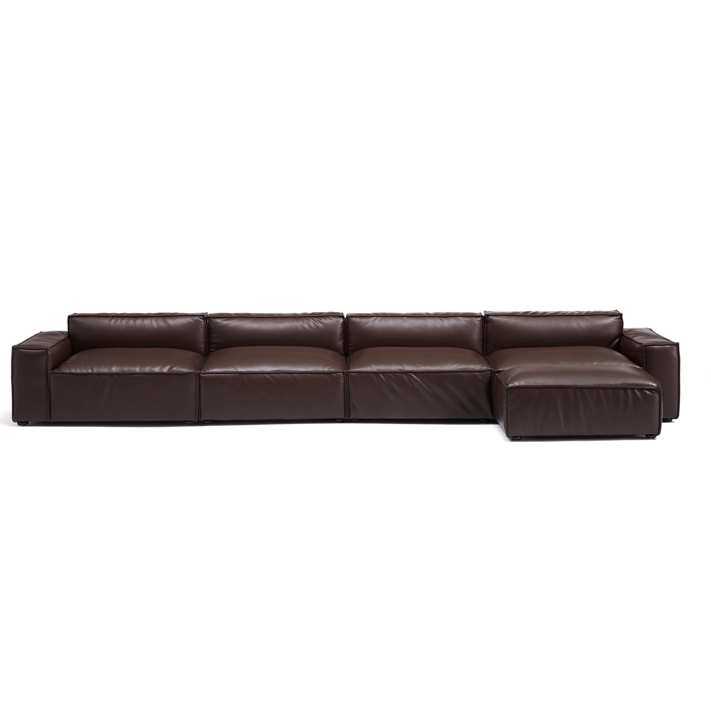 I-Shaped Soft Feather with Genuine Leather Blown Leather Sofa with Ottoman