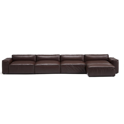 I-Shaped Soft Feather with Genuine Leather Blown Leather Sofa with Ottoman