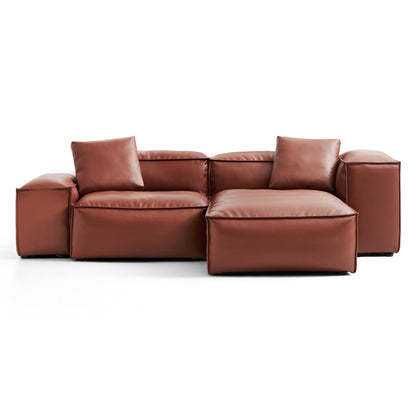 Brown Genuine Leather L Shape Sectional Sofa