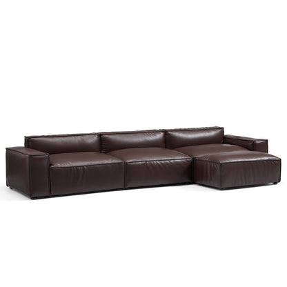 I-Shaped Soft Feather with Genuine Leather Blown Leather Sofa with Ottoman