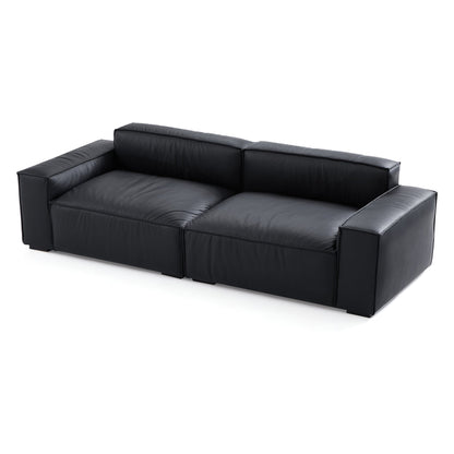Low back black genuine leather extra large designer sofa