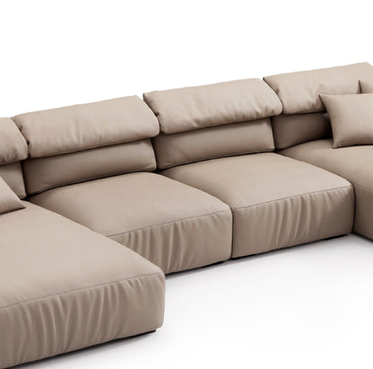 Genuine Leather U-Shape Modular Sectional Sofa with Double Chaise