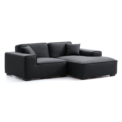 Black genuine leather L shape sectional sofa