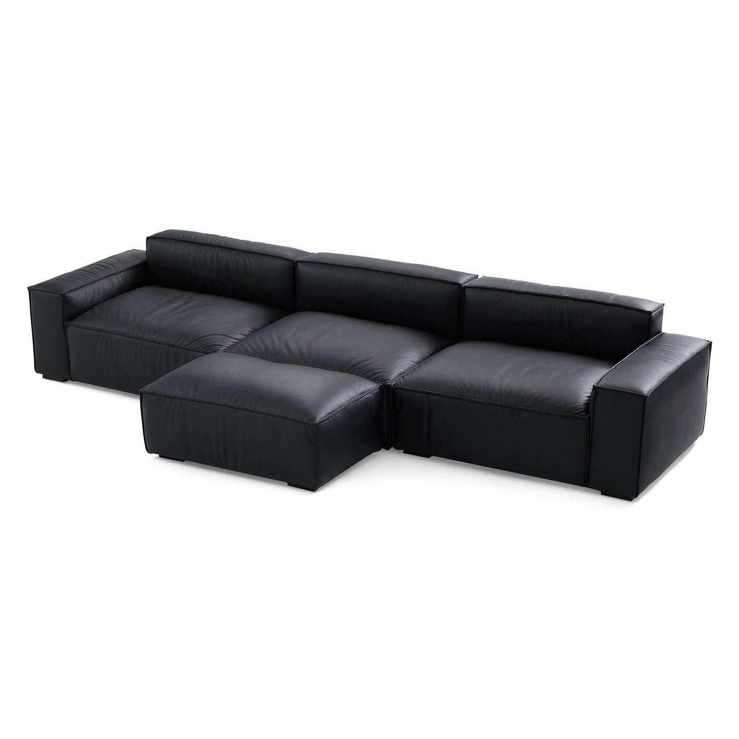 Premium living room genuine leather 3 seater sofa with ottoman