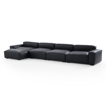 Premium living room genuine leather 3 seater sofa with ottoman