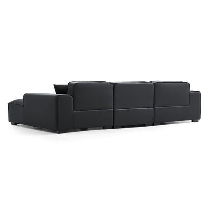 Black genuine leather L shape sectional sofa
