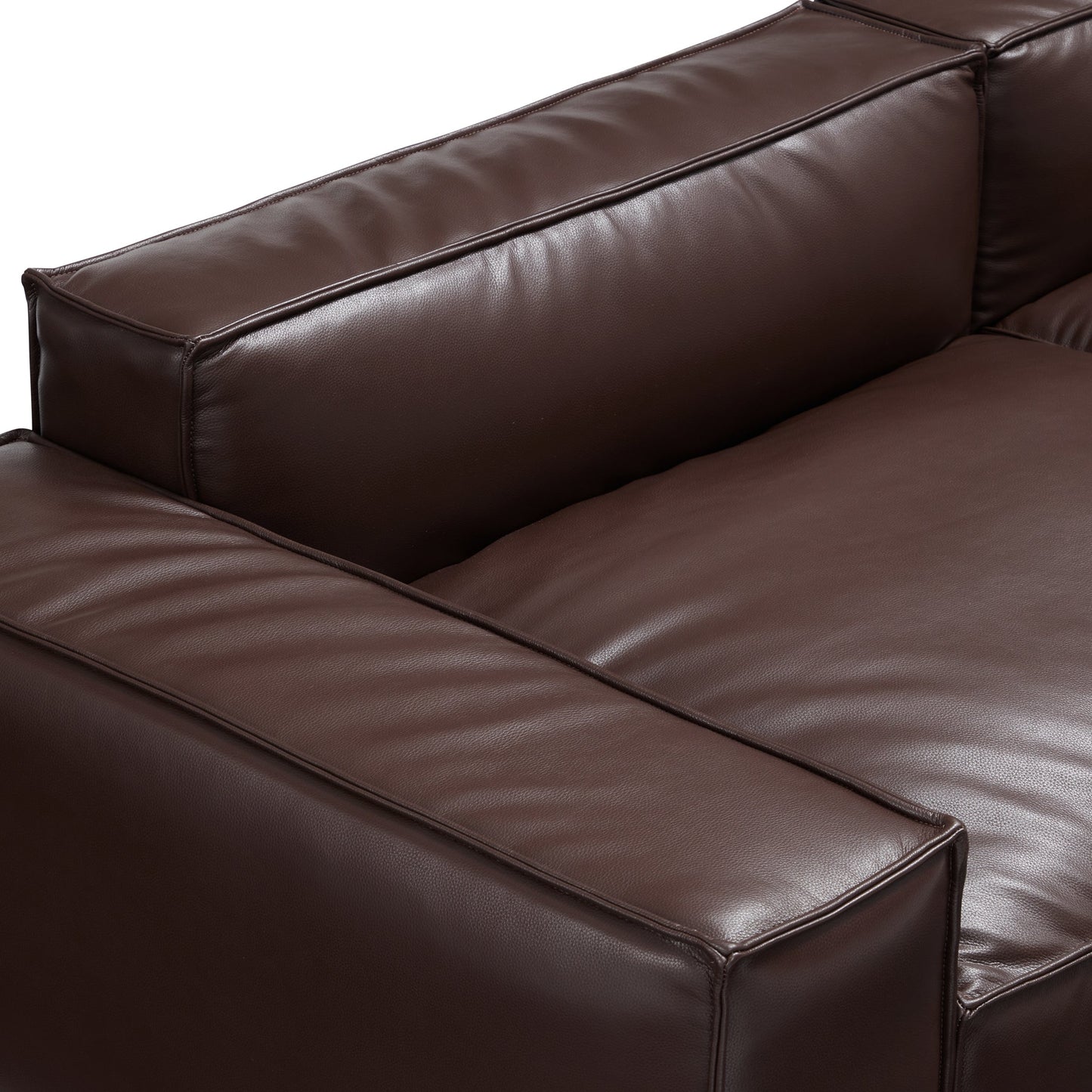 I-Shaped 4-Seater Genuine Leather Modular Sofa with Wide Sofa Cushion