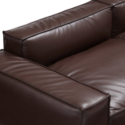 I-Shaped 4-Seater Genuine Leather Modular Sofa with Wide Sofa Cushion