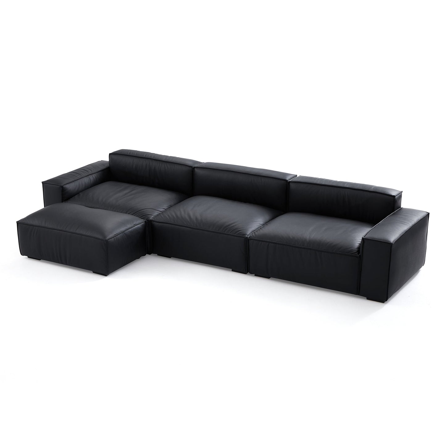 Premium living room genuine leather 3 seater sofa with ottoman