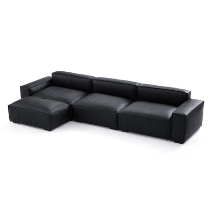 Premium living room genuine leather 3 seater sofa with ottoman