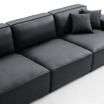 Black genuine leather L shape sectional sofa