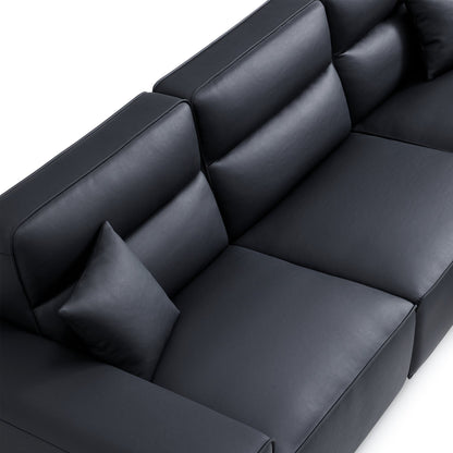 Living room deep seat high back leather sectional sofa with chaise