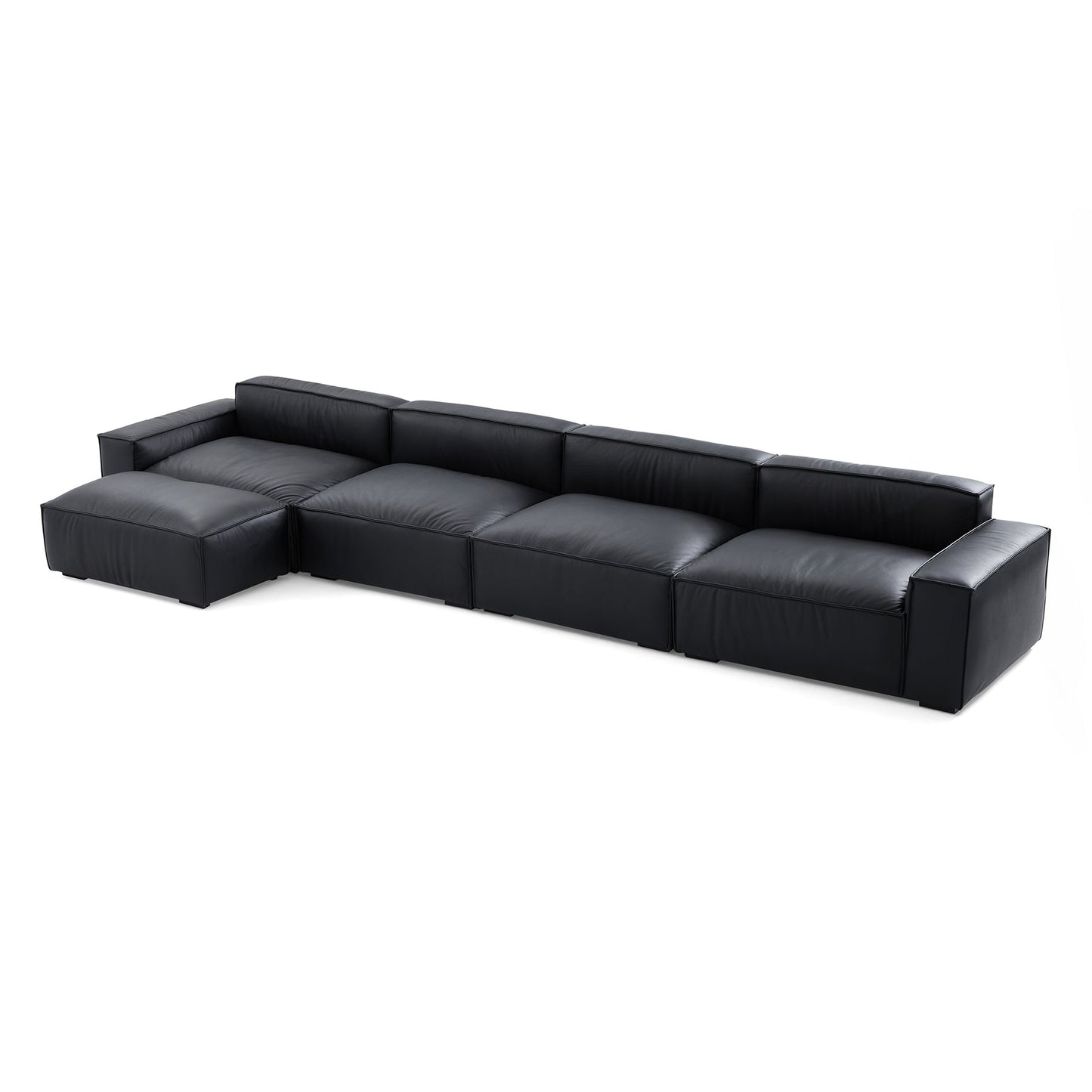 Premium living room genuine leather 3 seater sofa with ottoman