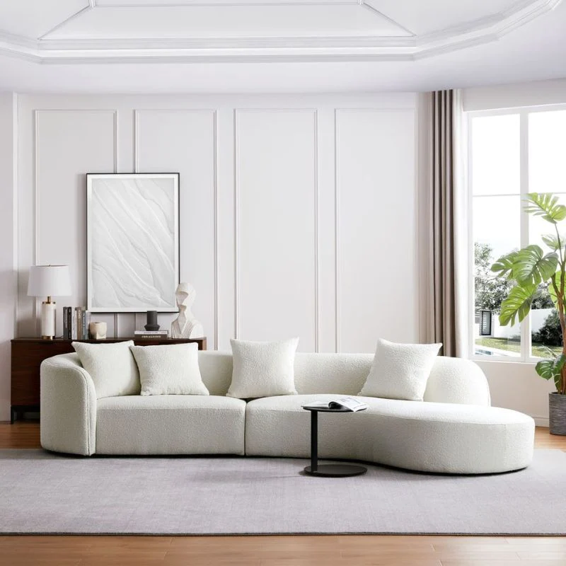 Living Room Curved Boucle Fabric Moon Sofa