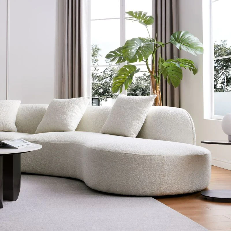 Living Room Curved Boucle Fabric Moon Sofa