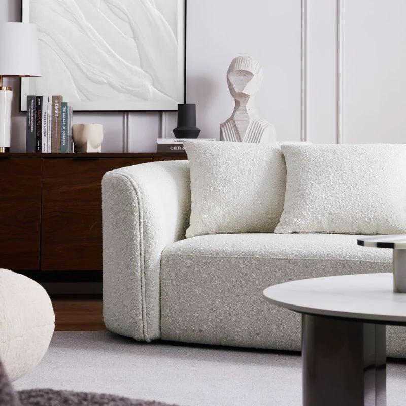 Living Room Curved Boucle Fabric Moon Sofa