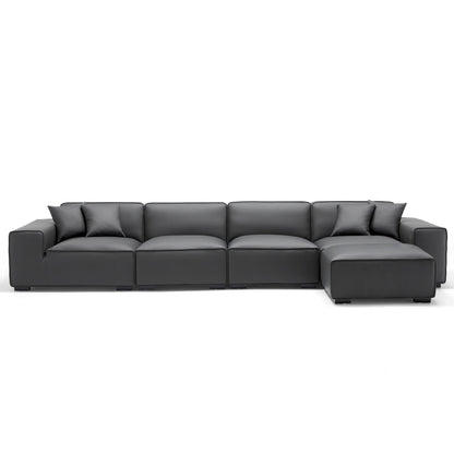 Genuine leather upholstery modular sofa with ottoman