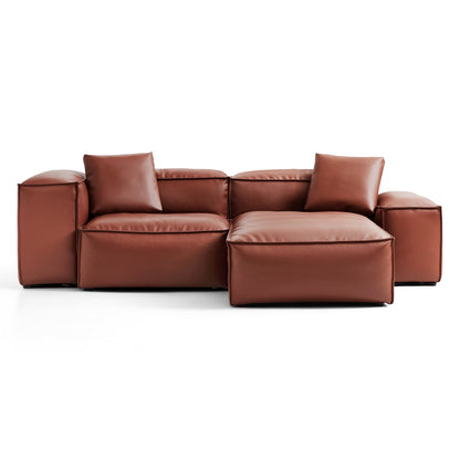 Brown Genuine Leather L Shape Sectional Sofa