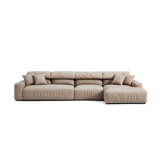 Khaki Genuine Leather Sectional Sofa with Chaise