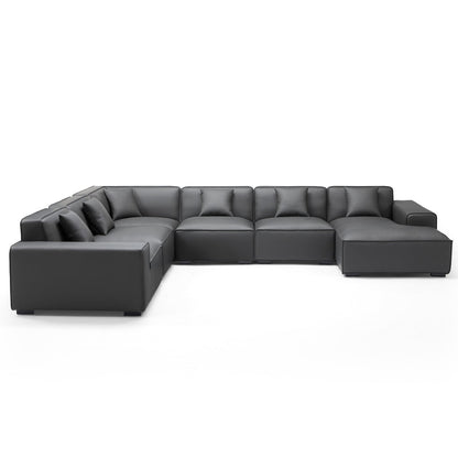 Real leather dark grey u shape corner sectional sofa