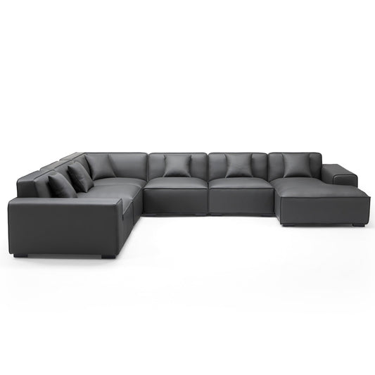Real leather dark grey u shape corner sectional sofa