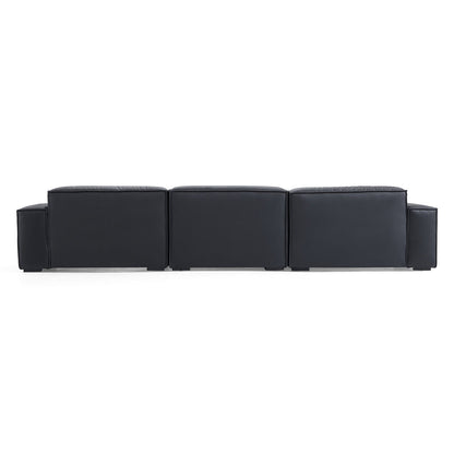 Low back black genuine leather extra large designer sofa