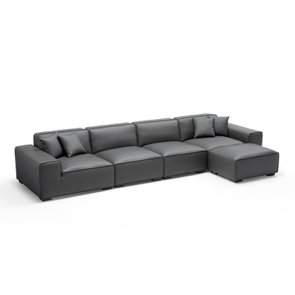 Genuine leather upholstery modular sofa with ottoman