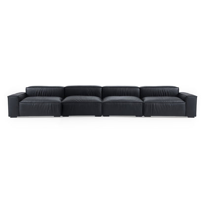 Low back black genuine leather extra large designer sofa