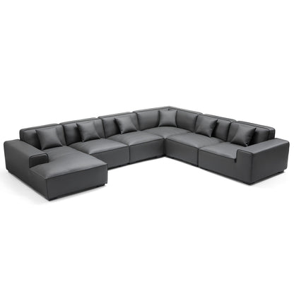 Real leather dark grey u shape corner sectional sofa