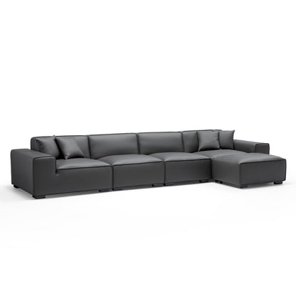 Genuine leather upholstery modular sofa with ottoman