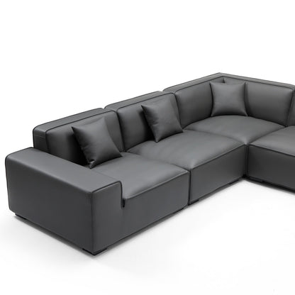 Real leather dark grey u shape corner sectional sofa