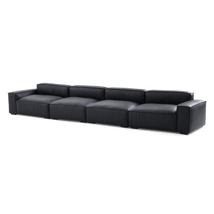 Low back black genuine leather extra large designer sofa