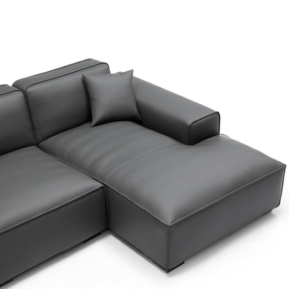 Real leather dark grey u shape corner sectional sofa