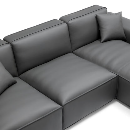Real leather dark grey u shape corner sectional sofa