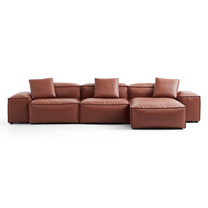 Brown Genuine Leather L Shape Sectional Sofa
