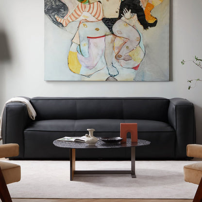 Living room black top grain leather i shape 3 seater sofa couch