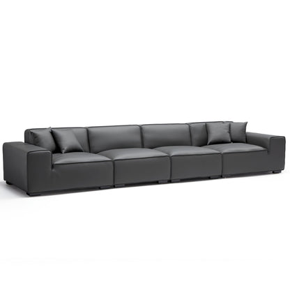 Living room bedroom genuine leather modular sofa dark grey