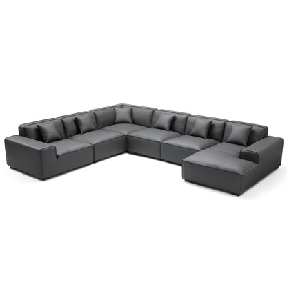 Real leather dark grey u shape corner sectional sofa