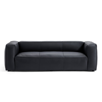 Living room black top grain leather i shape 3 seater sofa couch
