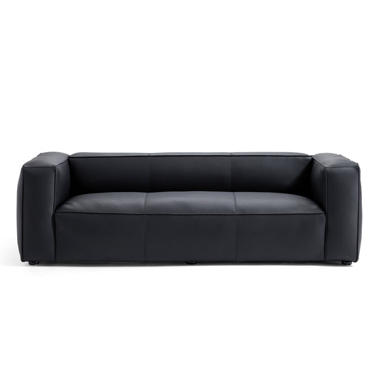 Living room black top grain leather i shape 3 seater sofa couch