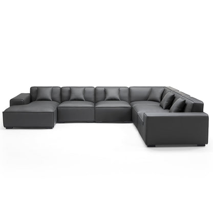 Real leather dark grey u shape corner sectional sofa
