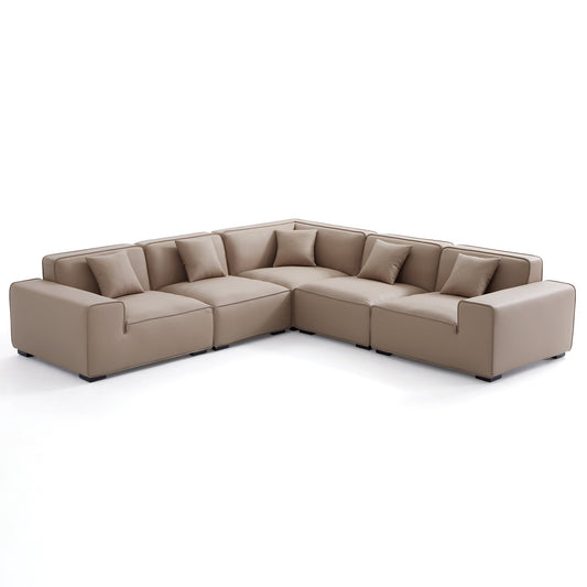 Modern L shape modular khaki genuine leather corner sofa