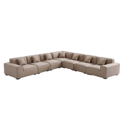 Modern L shape modular khaki genuine leather corner sofa